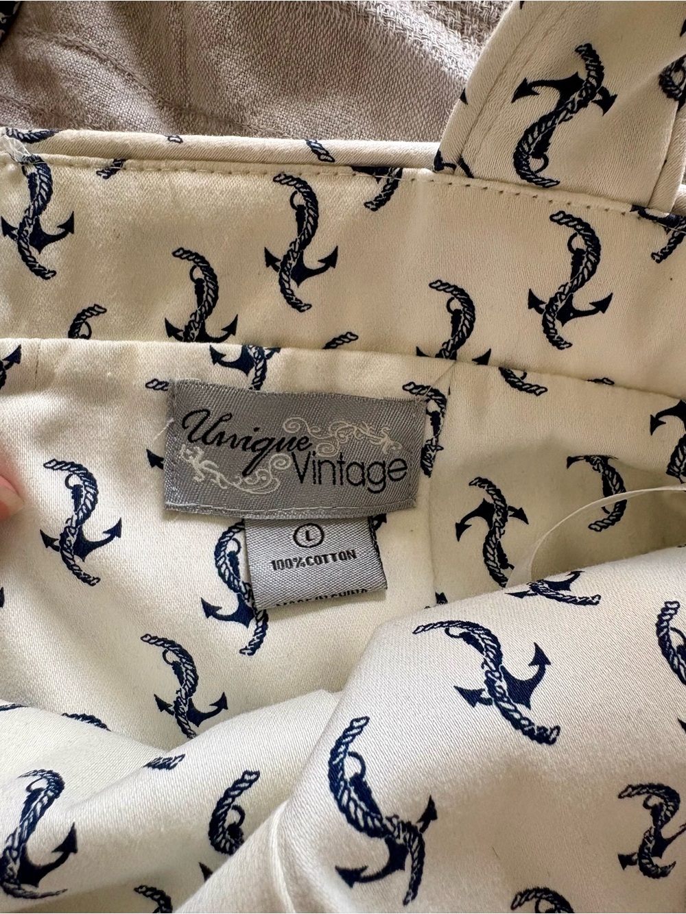 Unique Vintage White  Sundress with Navy Anchor Print - Picture 7 of 7